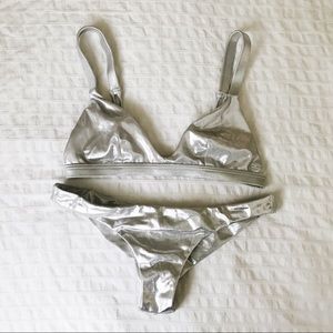BILLABONG Metallic Silver Bikini Top & Bottom, S
